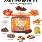 Sunless Glow Lycopene Beta Carotene Tanning Gummies Astaxanthin Vitamin C D E Flax Seed Selenium Amla l Tyrosine PABA Black Pepper 60 Count Strawberry Banana Flavor By Clean Nutra