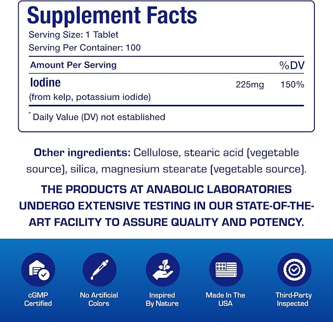 Sea Kelp Iodine Supplement - Clinical Grade Enhanced Iodine Supplement for Women and Men for Energy Metabolism and Thyroid Support - High Absorption Vegetarian Non-GMO Small Tablets (100 Servings)