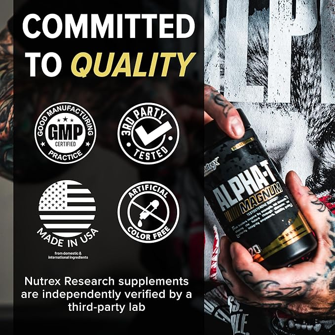 Nutrex Research Alpha-T Magnum Testosterone Support for Men | Anabolic Supplement with Tongkat Ali, Fadogia Agrestis, Shilajit and Ashwagandha | Muscle Builder for Strength, Growth & Hormone Balance