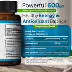 Alpha Lipoic Acid 600mg – ALA Supplement for Energy & Metabolism Support – Antioxidant for Cellular Wellness, Healthy Aging & Immune Balance – Alpha Lipoic Acid - 60 Capsules, Made in USA
