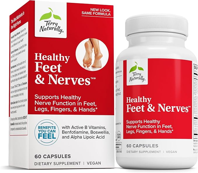 Terry Naturally Healthy Feet & Nerves - Herbal Supplement with Bioactive Vitamin B12 - Circulation & Nerve Health Support Supplement - Vegan Capsules with Boswellia Serrata - 60 Capsules