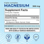 Puregen Labs Triple Magnesium Complex 300mg of Magnesium Glycinate, Malate, & Citrate [High Absorption] 120 Veg Capsules | No Harmful Additives | Non-GMO, NO Gluten and Dairy