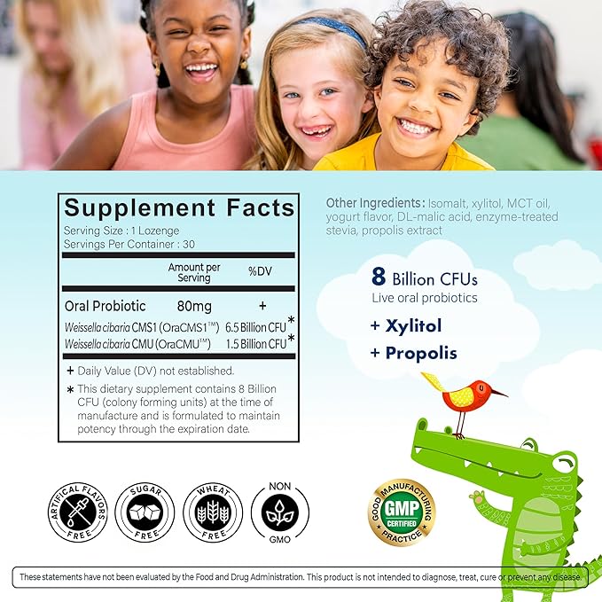OraTicx Kids Dental Probiotics for Strong Teeth, Healthy Smile, 8 Billion CFU Probiotics for Oral Health, Yogurt Flavor 1-Pack