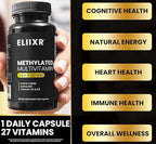 Eliixr Methylated Multivitamin, 3 Month Supply, 90 Capsules,1500 mcg of Active Folate, Methylated B12, Vitamin A, C, K2, D3, E, Choline, Biotin, ALA, CoQ10, B-Complex and More. Made in The USA