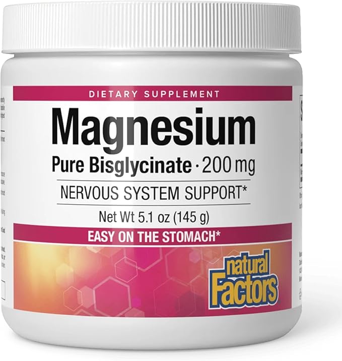 Natural Factors Magnesium Bisglycinate Powder - Whole-Body Health Support Supplement - Natural Magnesium Supplement Supports Bone Strength & Health - 5.1 oz (50 Servings)