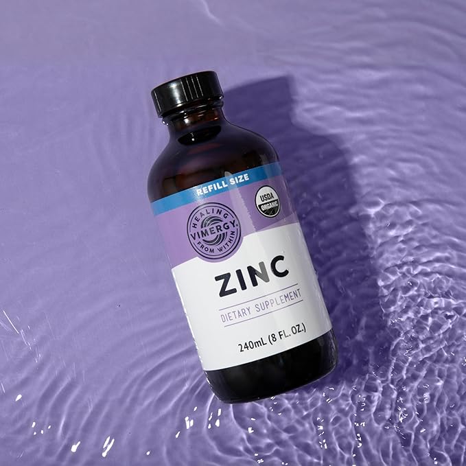VIMERGY USDA Organic Zinc Supplements for Women & Men (7.5mg Liquid Zinc Per Serving) Fast-Absorbing Immune Support, Promotes Healthy Bones & Skin, Vegan, Up to 120 Servings (240mL)