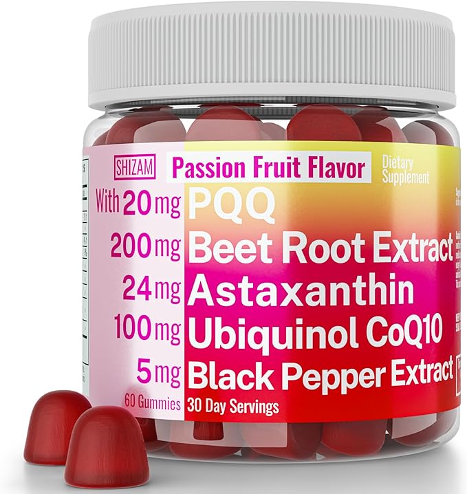 SHIZAM Ubiquinol CoQ10 PQQ Astaxanthin Beets Gummies, Super Mitochondrial ATP Supplements Soft Chews Liquid Pills Powder Alt, Beet-Root