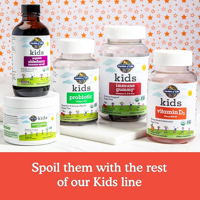 Garden of Life Kids Organic Vitamin D3 Gummies with 800 IU (100% Daily Value) for Strong Bones,Teeth,Brain & Immunity – Non-GMO,No Gluten,Vegetarian,Sugar Free,Orange Flavor,60 Count(Pack of 2)