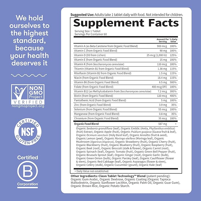 Garden of Life Once Daily Whole Food Multivitamin for Men, Organic Mens Vitamins & Minerals, Vitamin C, Zinc, Vegan, for Health & Well-Being, 60 Tablets (Pack of 6)
