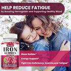Iron Gummies Supplement for Women & Men, Iron Supplements for Anemia with Vitamin C, B12, Folate-Blood Builder & Energy Support for Iron Deficiency-Grape Flavor, Vegan, 60 Gummies