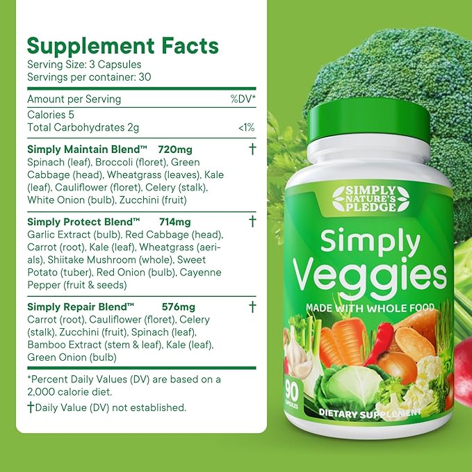 Simply Nature's Pledge - Made with Whole Food Superfoods, Packed with Beta Carotene & 18 Different Vegetables - 100% Soy Free (90 Count (Pack of 3))