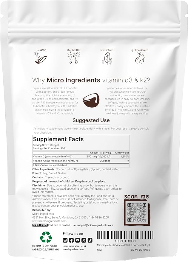 Micro Ingredients KSM-66 Ashwagandha Gummies & Vitamin D3 10,000IU + K2 Softgel | Bundle | Sugar-Free Mango Passion Fruit | Highly Bioavailable Root Extract | D & K Sunshine Vitamins + Coconut Oil