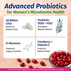 1 Body Cranberry Probiotics for Women, 50 Billion CFU, Cranberry Pills with Prebiotics, D-Mannose & Vitamin C, Vaginal Probiotics for Microbiome Balance, Digestive & Immune Support, 60 Vaginal Pills