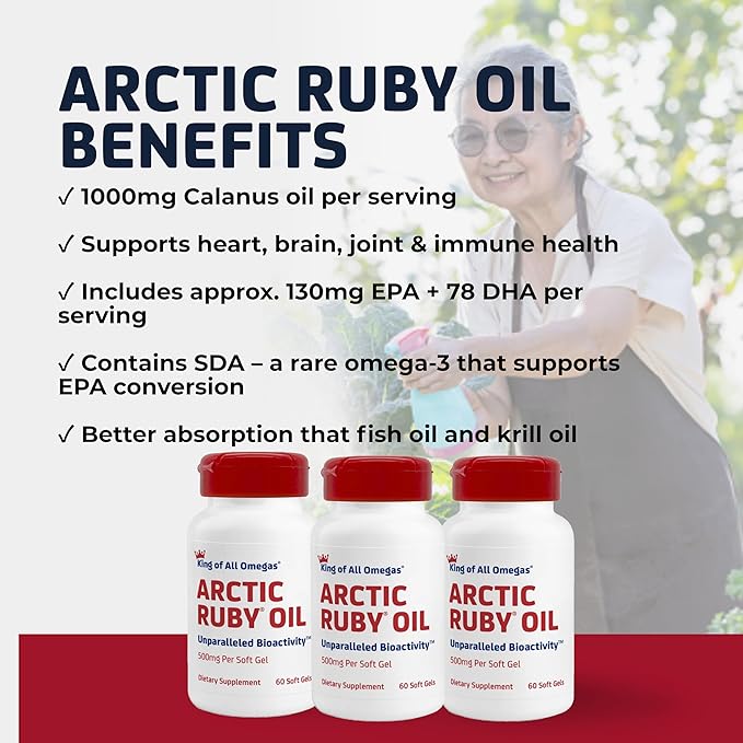 Arctic Ruby Oil - Omega 3 Supplement with Astaxanthin 2mg - Contains Essential Fatty Acids & Antioxidants - Supports Heart, Brain, Eye, Skin, Joint & Immune Health - 60 Softgels (3 Pack)