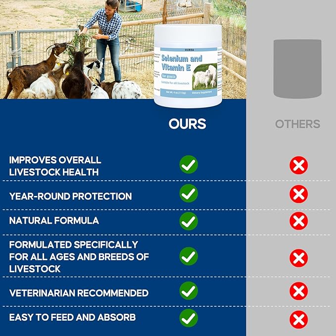 Selenium & Vitamin E Powder for Goat, Selenium Supplement for Goats, Immune System, Muscle Support & Relieve Stress Response, Selenium, Vitamin E Supplements, Goat Minerals, Suitable for All Livestock
