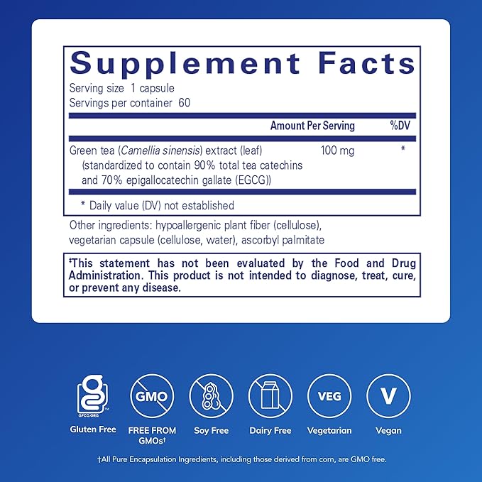 Pure Encapsulations Green Tea Extract (Decaffeinated) | Hypoallergenic Antioxidant Support for All Cells in the Body* | 60 Capsules