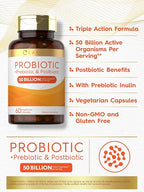 Carlyle Probiotic for Women and Men | 50 Billion CFU | 60 Capsules | Plus Prebiotic and Postbiotic | Complex Supplement | Vegetarian, Non-GMO, and Gluten Free