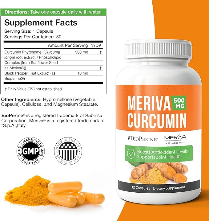 NERVE RENEW Meriva Curcumin with Black Pepper and Bioperine - Antioxidant Boost Nerve Support Supplement - 30 Capsules
