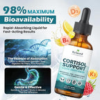 Cortisol Supplements for Women & Men, 18 in 1 Stress & Mood Support Drops with Magnesium 480mg, GABA, Ashwagandha, L-Theanine & Phosphatidylserine, for Relaxation & Sleep, Lemon Raspberry Flavor 60mL