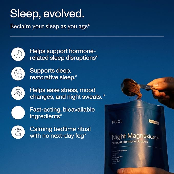 FOCL Night Magnesium Sleep Drink Mix, Natural Sleep Aid Powder for Adults with L-Theanine, Apigenin, Reishi and GABA, Sugar-Free, Non-GMO, Salted Chocolate
