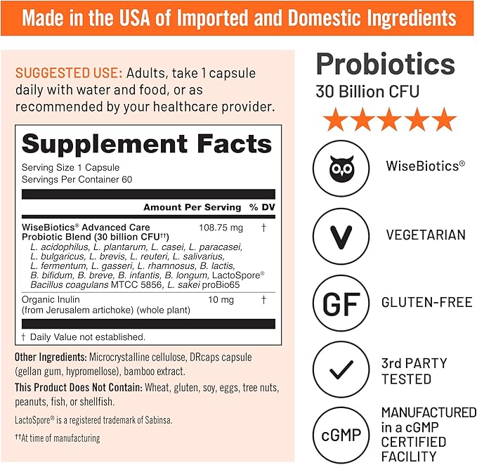 NatureWise Max Probiotics for Women & Men - 30 Billion CFU 18 Strains + Organic Prebiotics - For Gut & Digestive Health - Vegetarian, Delayed-Release Capsules, Gluten Free - 30 Capsules[30-Day Supply]