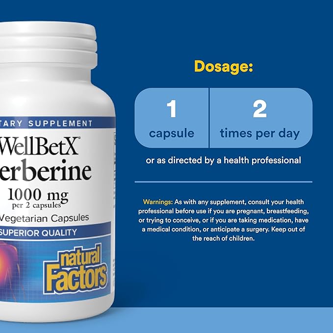 Natural Factors WellBetX Berberine - Daily Supplement Supports Metabolic Health - Formula Supports Healthy Heart - Gluten-Free & Vegan - 60 Vegetarian Capsules (60 Servings)