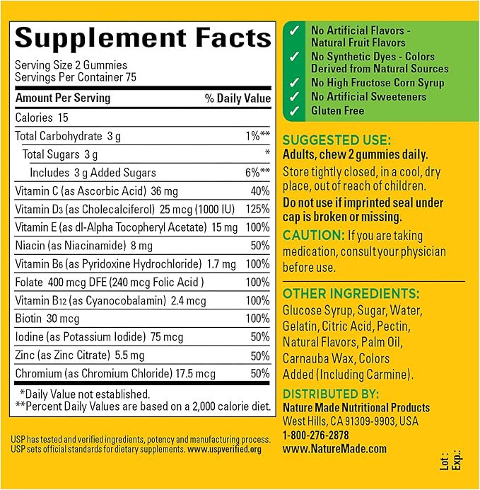 Nature Made Multivitamin Gummies, Mens & Womens Gummy Vitamins & Minerals, Adult Multivitamin Gummy, Daily Nutritional Support, 150 Vitamin Gummies, 75 Day Supply, (Pack of 2)
