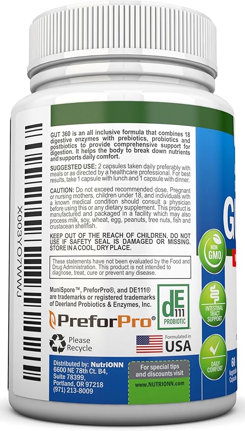 4-in-1 Probiotics, Prebiotics & Postbiotics with 18 Digestive Enzymes for Women & Men - Complete Gut & Digestive Support Supplement - Bloating Relief and Enzymes for Digestion - Non GMO - Vegan