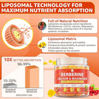 Berberine Supplement Gummies Sugar Free, Extra Absorption with Liposomal Berberine & Berberine HCI, Calcium, Magnesium, AMPK Activitor for Sugar & Level, Immune, Energy, Metabolism -Pack of 2