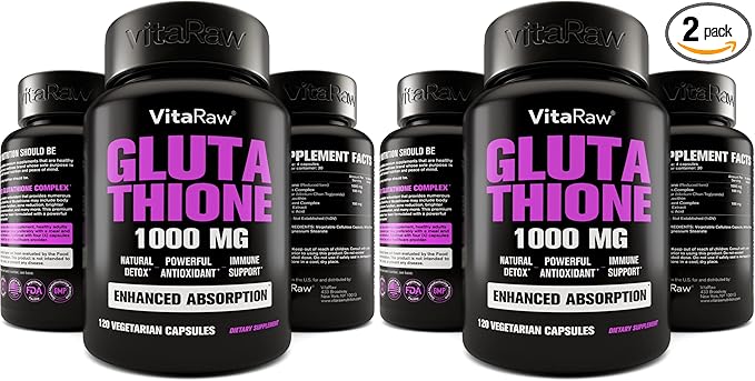 1000mg Glutathione for Immune Support - 100mg Absorption Complex - Reduced Liposomal Glutathione Supplement with Alpha Lipoic Acid - Brain Booster, Glowing Skin, Liver Support (Pack of 2)