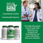 Health Thru Nutrition CoQ-10 100mg with BioPerine 60 Softgels | High Absorption Naturally Fermented USP Grade Coenzyme Q10 Supplement | 3rd Party Tested | Heart Health and Energy Support