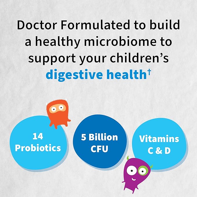 Garden of Life Dr. Formulated Probiotics Organic Kids+-Digestive Health Support-Prebiotic Fiber&Vitamins C&D-Supports Immune Function-Shelf Stable-Strawberry Banana,30 Yummy Chewables,(Pack of 2)