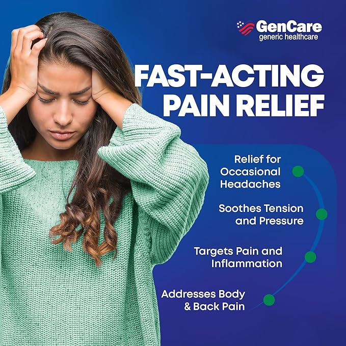 GenCare - Headache Relief Acetaminophen with Aspirin (NSAID) & Caffeine (200 Caplets) Value Pack | Head Pain, Muscle Aches, Back Pain & Body | Generic Excedren Extra Strength