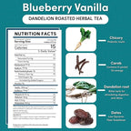 Teeccino Dandelion Blueberry Vanilla Herbal Tea - 25 Tea Bags - Rich & Roasted Herbal Tea That’s Caffeine Free & Prebiotic for Natural Energy, Coffee Alternative