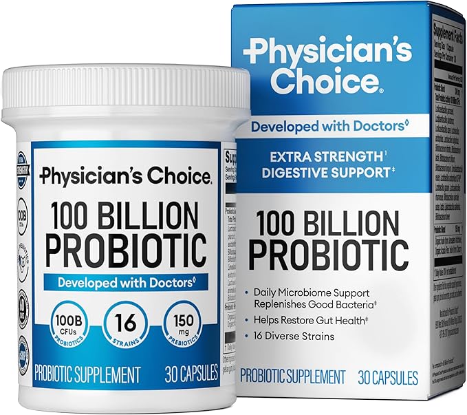 Physician's CHOICE 100 Billion Advanced Probiotic - 16 Strains + Organic Prebiotics - Digestive & Gut Health - Supports Occasional Constipation, Diarrhea, Gas & Bloating - Probiotics for Women & Men