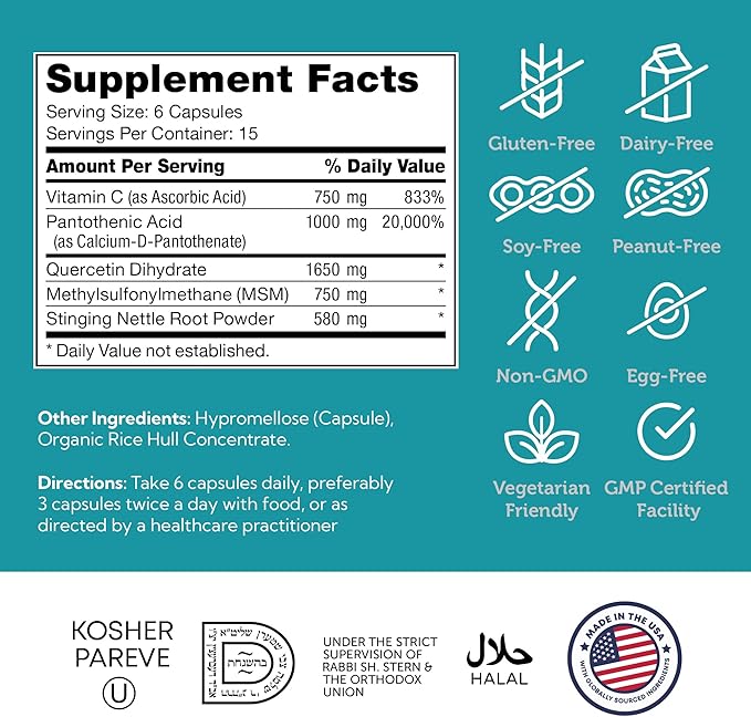 Zahler AllerBreez Immune System Support Formula with Vitamin C, Quercetin, Vitamin B5, MSM & Stinging Nettle - Seasonal & Year-Round Immune Support Supplement, Dhist Allergy Supplement (90 Capsules)
