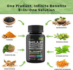 Shilajit and Ashwagandha Capsules, 8-in-1 Herbal Multivitamin for Men and Women, with Rhodiola Rosea, Ginseng, and Stinging Nettle, Shilajit for Men and Women