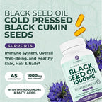 Black Seed Oil 1000mg per Serving. Non-GMO & Vegetarian Black Seed Oil Capsules 45 Day Serving. Organic Cold Pressed Black Cumin Seed. Nigella Sativa Seeds. USA Made Supplement for Men & Women