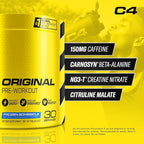 C4 Original Pre-Workout Powder For Endurance, Focus & Performance with 150mg Caffeine, Beta-Alanine, Creatine, Sugar Free Pre-Workout for Men & Women, 30 Servings, Frozen Bombsicle