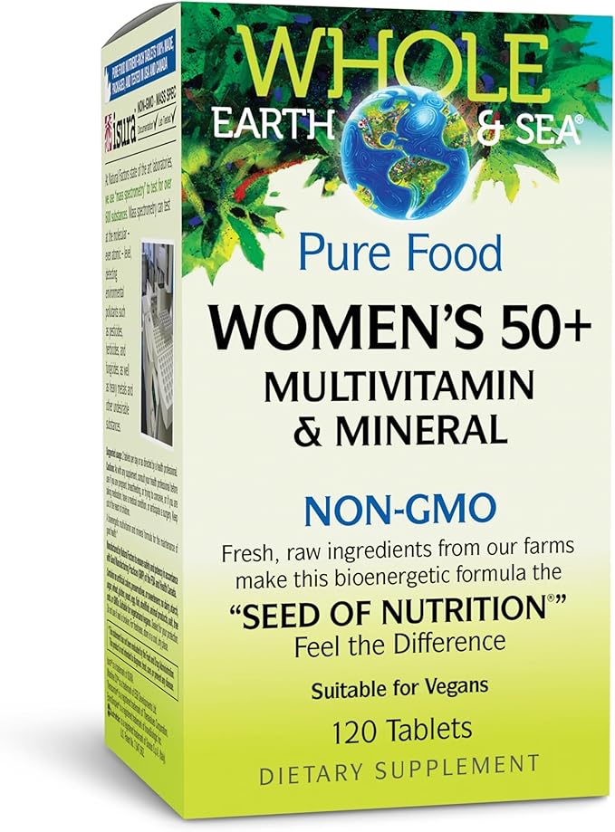 Natural Factors Whole Earth & Sea Women's 50+ Multivitamin & Mineral - Daily Multivitamin with Calcium, Selenium & More - Supports Bone & Brain Health - 120 Tablets (60 Servings)