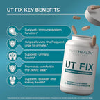 PUREHEALTH RESEARCH UT Fix - Urinary Tract Health Formula - Urinary Tract Support for Women & Men - Cranberry Supplement with D Mannose 1000mg, Vitamin D3 & Bee Propolis - 60 Capsules