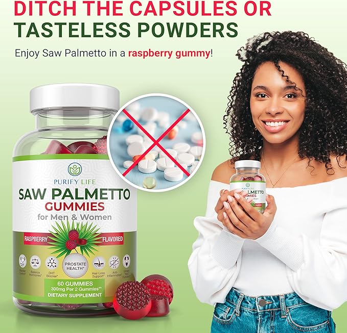Sugar-Free Saw Palmetto Gummies for Men & Women - Saw Palmetto Extract Supplement for Hair Appearance, Hormone Balance & Prostate Wellness - Vegan Pectin Formula, Non-GMO, Gluten Free - 60 Count