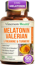 Melatonin 3mg Sleep Aid with L-Theanine & Valerian Root – Turmeric Curcumin Supplement with Ginger & Black Pepper – Organic Turmeric Supplement for Sleep, Calm and Stress Relief Support – 120 Capsules