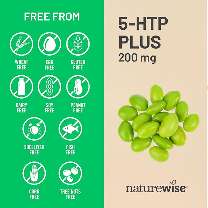 NatureWise 5-HTP 200mg Supplement from Griffonia Seeds with Cofactor Vitamin B6 - Mood Support and Natural Sleep Aid for Adults - Delayed-Release, Vegan - 60 Count[2-Month Supply]
