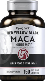 Piping Rock Maca Root Capsules | 150 Powder Pills | for Women and Men | Red, Yellow, and Black | Non-GMO, Gluten Free Supplement