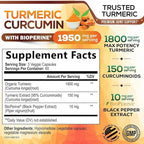 Turmeric Curcumin Supplement - 95% Curcuminoids with Organic Turmeric & BioPerine Black Pepper for Best Absorption - Daily Joint & Immune Health Support, Vegan, Non-GMO, Bottled in USA - 180 Capsules
