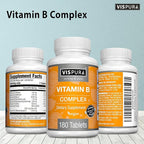 Vitamin B-Complex, 180 Vegan Tablets, All B Vitamins Including B12, B1, B2, B3, B5, B6, B7, B9, Folic Acid, for Stress, Energy and Healthy Immune System*, Natural Supplement Without Additives