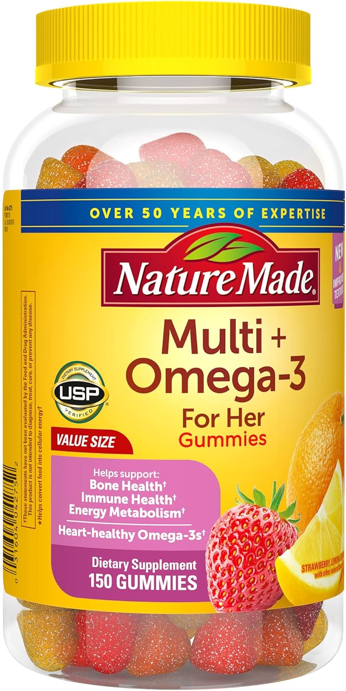 Nature Made Womens Gummy Multivitamins with Omega-3, Multivitamin for Women for Daily Nutritional Support, 150 Gummies, 75 Day Supply