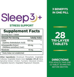 Nature's Bounty Sleep + Stress Support, Sleep3 Maximum Strength 100% Drug Free Sleep Aid, Dietary Supplement with Ashwagandha, Time Release Technology, 10mg, 28 Tri-Layered Tablets (Pack of 2)