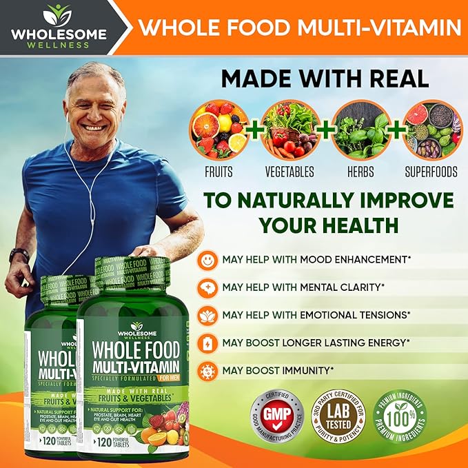 Wholesome Wellness Liposomal Vitamin C Capsules (200 Pills 1500mg Buffered) High Absorption + Food Multivitamin for Men - Natural Multi Vitamins, Minerals, Organic Extracts Bundle